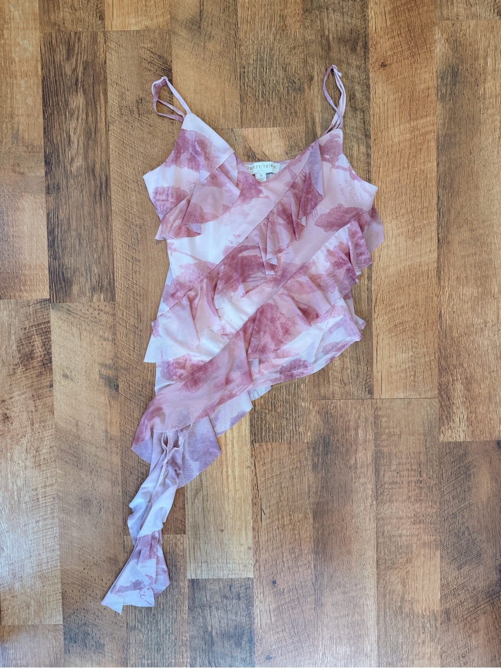 Pink Floral Ruffle Asymmetric Camisole